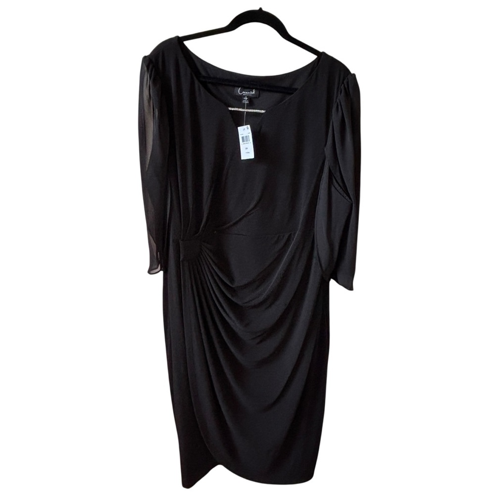 Connected Apparel Black Cocktail Dress 22W NWT Rhinestone Detail Sheer Sleeves